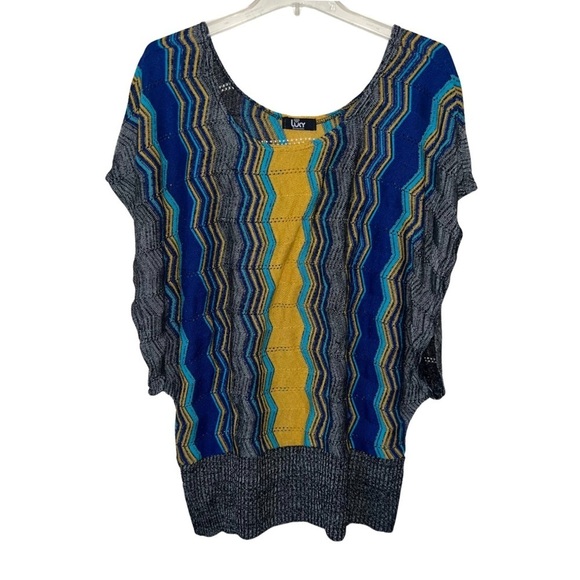 Lucy Diamonds Boho Sweater Dress Or Tunic Top Striped Knit Wide Arm Holes OSFM - Picture 1 of 10